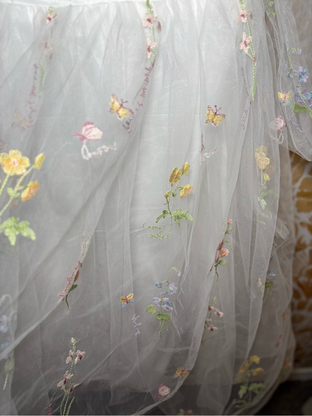Floral Embroidered Tulle Midi Dress Romantic Cottagecore Wedding Guest Fairycore - Picture 5 of 8
